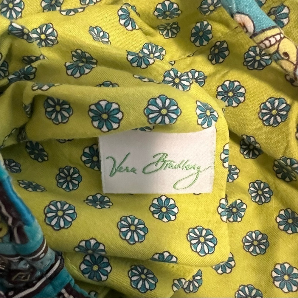 VERA BRADLEY Peacock Drawstring Bag Small Backpack Green Blue Paisley 2007 Y2K - Picture 12 of 13